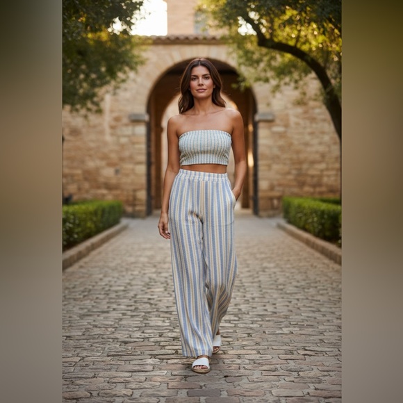 Kori Pants - Kori Blue and Yellow Striped Women's Pants and Tank Top